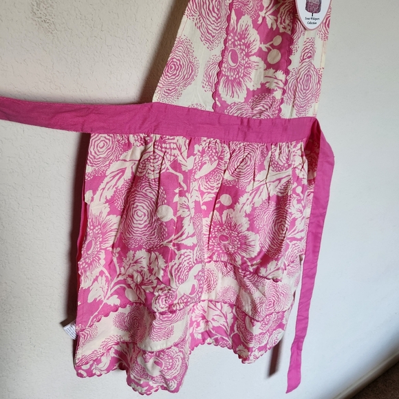 Simply Envogue Sweet Whisper retro pink white floral print ruffle apron cute NWT - Picture 6 of 12